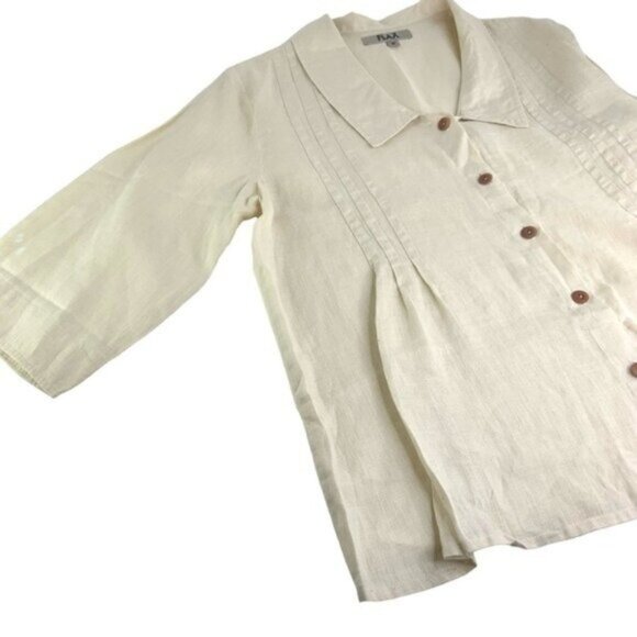 Flax Button Down Peplum Blouse in Cream/Yellow - Picture 2 of 6